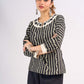 Black Cotton Contemporary Top with Ethnic Stripe Pattern and Embroidered Neckline