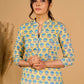 Lush Lemon Mul Cotton Kurta with Contrast Piping and Delicate Pearl Embellishments