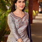 Refined Grey Cotton Silk Kurta with Intricate Contrasting Mirror Work