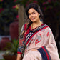 Beige Chanderi Saree With Ajrakh Accents And Vibrant Borders and Delicate Hand Painting