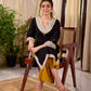 Timeless Black Cotton Kurta with White Floral Hand Block Printed Yoke, Cuffs & Hem with Contrast Button Detail