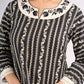 Black Cotton Contemporary Top with Ethnic Stripe Pattern and Embroidered Neckline