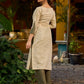 timeless cream kurta enhanced with handcrafted olive bandhani elements.