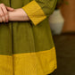 Earthcrafted Olive Mustard Top with Kantha Stitches and Cowrie Shell Highlights