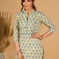 Lush Lemon Mul Cotton Kurta with Contrast Piping and Delicate Pearl Embellishments
