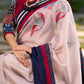 Beige Chanderi Saree With Ajrakh Accents And Vibrant Borders and Delicate Hand Painting