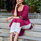 Magenta cotton kurta with Ikkat blend and inverted tuck detailing - ikkat pant optional