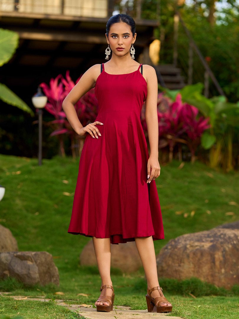 Maroon Rayon Slip Dress