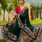 Classic Bottle Green Georgette Saree with Kalamkari Border Detailing & Ajrakh Highlight