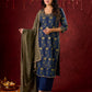 Indigo Ajrakh Kurta with Subtle Embroidered Neckline & Sleeves