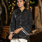 Bold Black Cotton Shirt with Abstract Embroidered Lines and Crochet Lace Accents