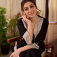 Timeless Black Cotton Kurta with White Floral Hand Block Printed Yoke, Cuffs & Hem with Contrast Button Detail