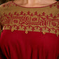 Classic Maroon & Beige Cotton Dress with Jamdani Inspired Hand Block Printed Border and Tie-Up Belt