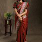 Brown Rayon saree with delicate embroidery and Ajrakh border