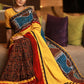 Exclusive gond tribal art painted cotton saree with Ajrakh block printed combination pleats
