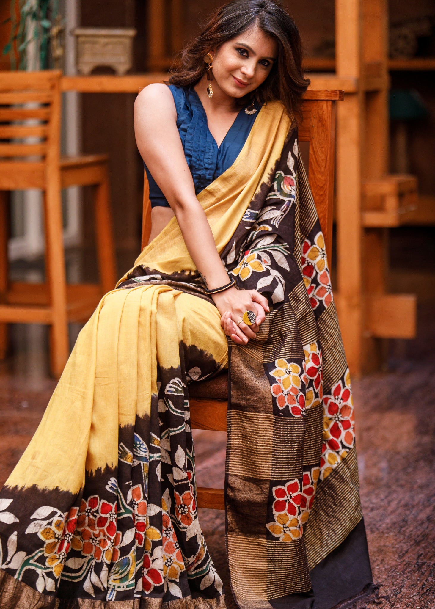 Exclusive yellow hand batik on matka silk mix saree – SujatraCA