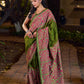 Mehendi Green-Pink Mughal Floral Hand Block Print Cotton Saree