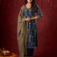 Indigo Ajrakh Kurta with Subtle Embroidered Neckline & Sleeves