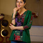 Graceful Green Cotton Silk Top with Ikat Patchwork and V Neck Detail