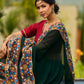 Classic Bottle Green Georgette Saree with Kalamkari Border Detailing & Ajrakh Highlight