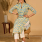 Lush Lemon Mul Cotton Kurta with Contrast Piping and Delicate Pearl Embellishments