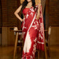 Pure silk saree in red with bold hand-painted abstract artistry
