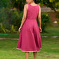 Charming Magenta Cotton Dress with Flared Hem, Ivory Highlights, and Hand-Painted Floral Neckline - Jacket Optional
