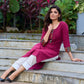 Magenta cotton kurta with Ikkat blend and inverted tuck detailing - ikkat pant optional