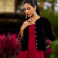 Black Velvet Jacket With Maroon Printed Border Detailing