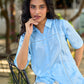Powder Blue Modal Shirt Accented With Subtle Lace Details