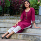 Magenta cotton kurta with Ikkat blend and inverted tuck detailing - ikkat pant optional