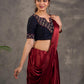 Striking Black Cotton Silk Blouse with Ajrakh Printed Embroidered Yoke & Red Piping Detail