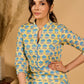 Lush Lemon Mul Cotton Kurta with Contrast Piping and Delicate Pearl Embellishments