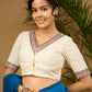 Elegant off-white cotton madhubani Hand blouse - Optional Plain Saree