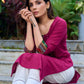 Magenta cotton kurta with Ikkat blend and inverted tuck detailing - ikkat pant optional