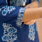 Indigo Bloom Print Kurta with Asymmetric Stripe Panel and Coin Embellishments