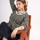 Black Cotton Contemporary Top with Ethnic Stripe Pattern and Embroidered Neckline