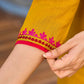 Classic Mustard Cotton Kurta with Delicate Kashida Embroidery & Contrast Pink Accents