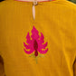 Classic Mustard Cotton Kurta with Delicate Kashida Embroidery & Contrast Pink Accents