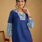 Classic indigo cotton top featuring smart and elegant collar design - skirt optional