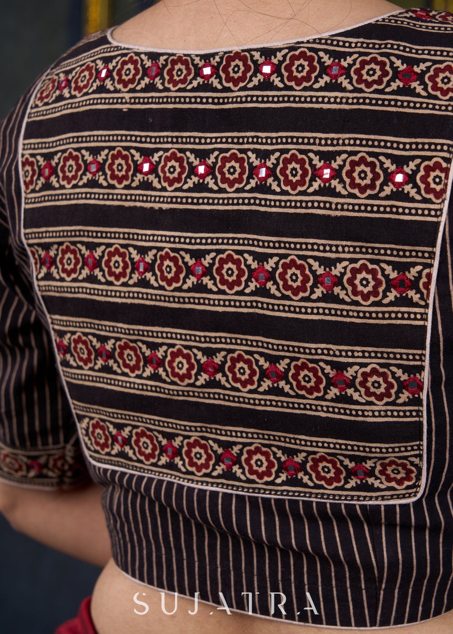 Elegant Embroidered Ajrakh Blouse