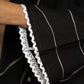 Bold Black Cotton Shirt with Abstract Embroidered Lines and Crochet Lace Accents