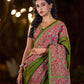 Mehendi Green-Pink Mughal Floral Hand Block Print Cotton Saree