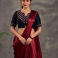 Striking Black Cotton Silk Blouse with Ajrakh Printed Embroidered Yoke & Red Piping Detail