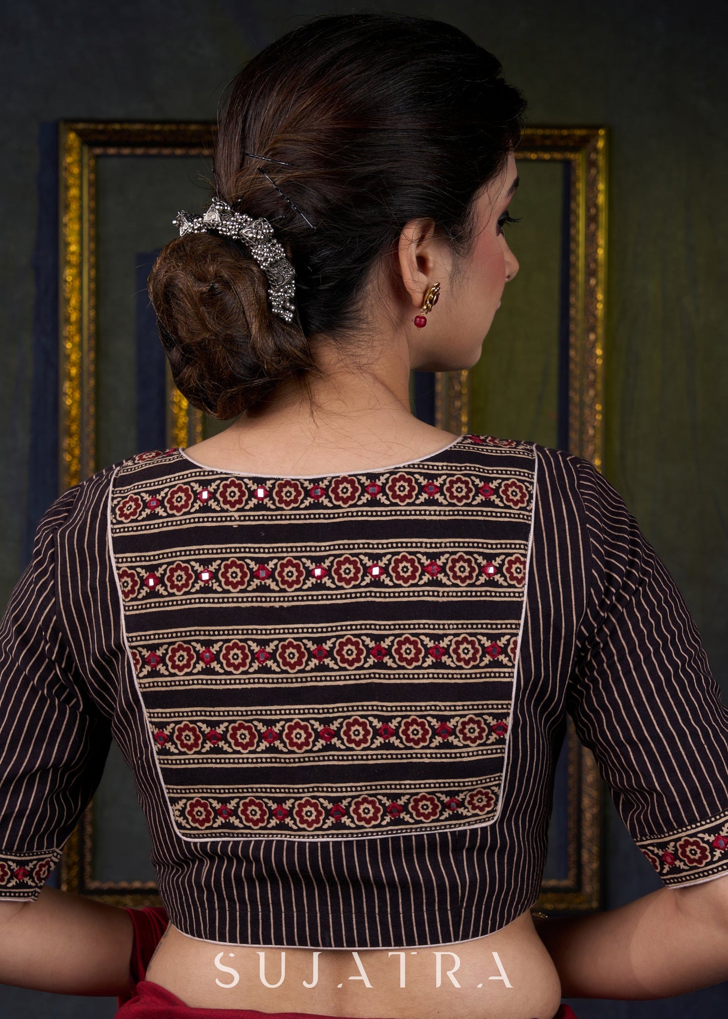 Elegant Embroidered Ajrakh Blouse