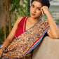 Elegant Mustard Kalamkari Print Chanderi Saree with Navy Blue Indigo Border