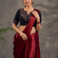 Striking Black Cotton Silk Blouse with Ajrakh Printed Embroidered Yoke & Red Piping Detail