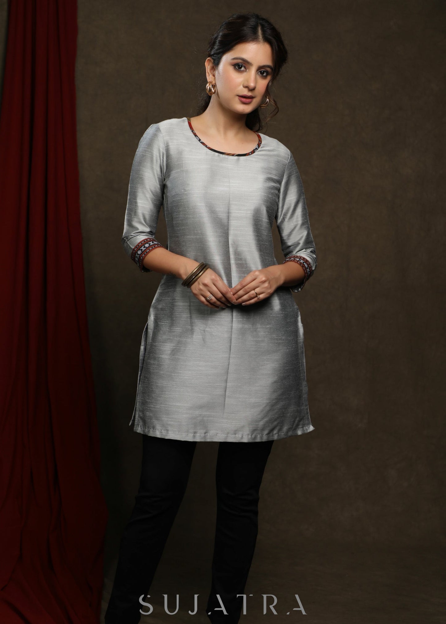 Exclusive Multi color Cotton Ikat Jacket- Grey Cotton silk Tunic Optional
