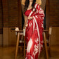 Pure silk saree in red with bold hand-painted abstract artistry