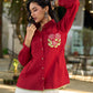 Maroon Contemporary Cotton Shirt with Floral Painted Highlight